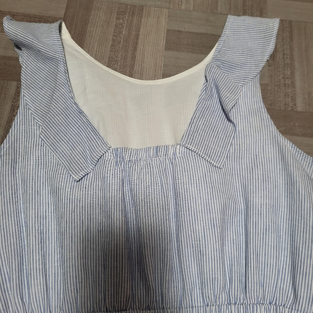 Striped Ruffle-Front Sleeveless Dress - Light Blue - Picture 5 of 7